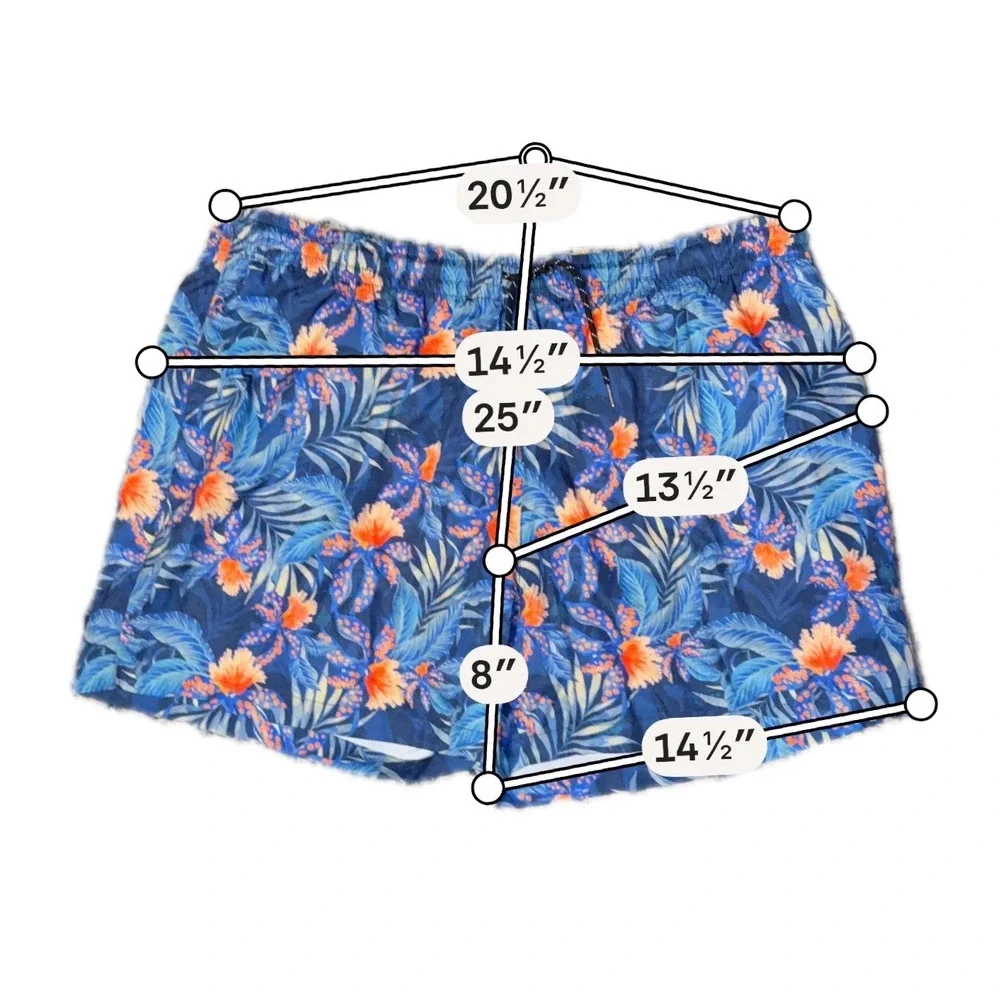 Unbranded Men 3X‎ Navy Blue Tropical Floral Palm Print Swim Trunks Board Shorts